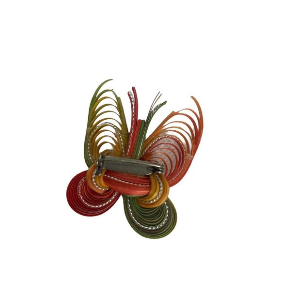 Vintage Rainbow Butterfly Brooch Pin Bamboo Woven 1 3/4"h x 1 1/2"w - Picture 7 of 7